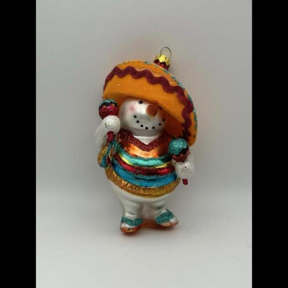 Snowman Hombre with Maracas Glass Ornament - Picture 2 of 4
